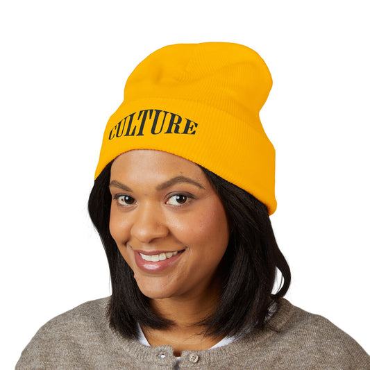 HUMANS BRAND - Embroidered Culture Cuffed Beanie - Trendy White Knit Hat